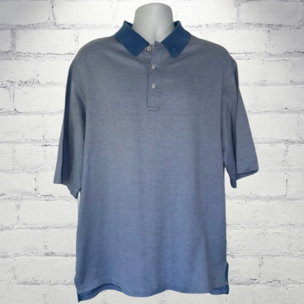 Polo Golf Ralph Lauren XL Pima Cotton Polo Shirt Blue Houndstooth Collar Logo